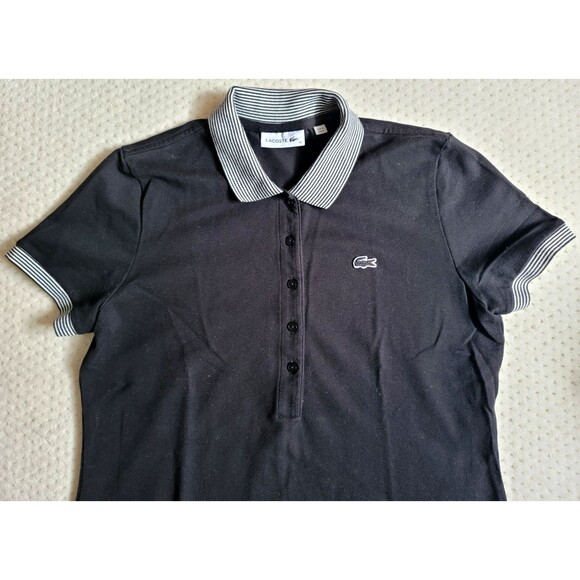 EUC Lacoste Womens Black Stretch Cotton Pique Mesh Polo Dress, 40 - Picture 2 of 7